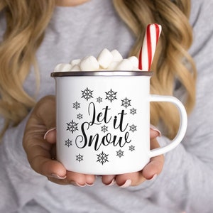 Tazza Let It Snow, Regalo della vigilia di Natale, Tazza di Natale smaltata, Tazza invernale, Tazza di Natale Fiocco di neve, Tazze di Natale, Tazza festiva, Regalo di Natale
