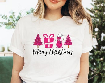 Rosa Weihnachtsbaum Shirt, Frohe Weihnachten Shirt, Frauen Weihnachten Shirt, Weihnachtsgeschenke für sie, niedliches Weihnachtsbaum Tshirt, Urlaub Tees