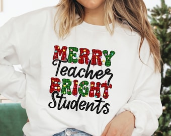 Vrolijke leraar heldere studenten shirts, leraar kerstshirt, leraar kerst sweatshirt, leraar kerstcadeau