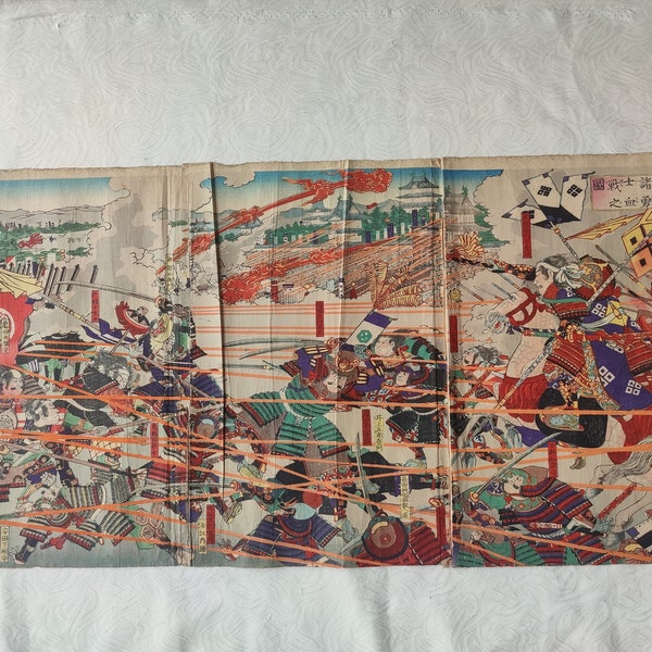 Antique original ukiyo-e Triptych Woodblock Print Set，Yoshitora Utagawa,osaka had fallen,meiji era,1893,vintage