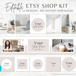 Etsy Shop Banner Kit, Etsy Banner Template, Editable Canva Templates, Etsy Branding Kit - Neutral Color