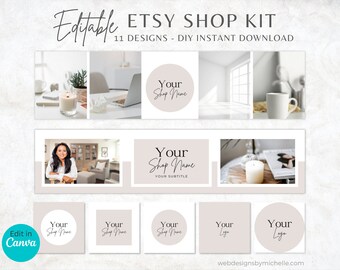 Etsy Shop Banner Kit, Etsy Banner Template, Editable Canva Templates, Etsy Branding Kit - Neutral Color