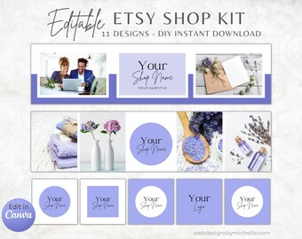 Kit de banner de tienda de Etsy, plantilla de banner de Etsy, plantillas de Canva editables, kit de marca de Etsy - Color azul violeta