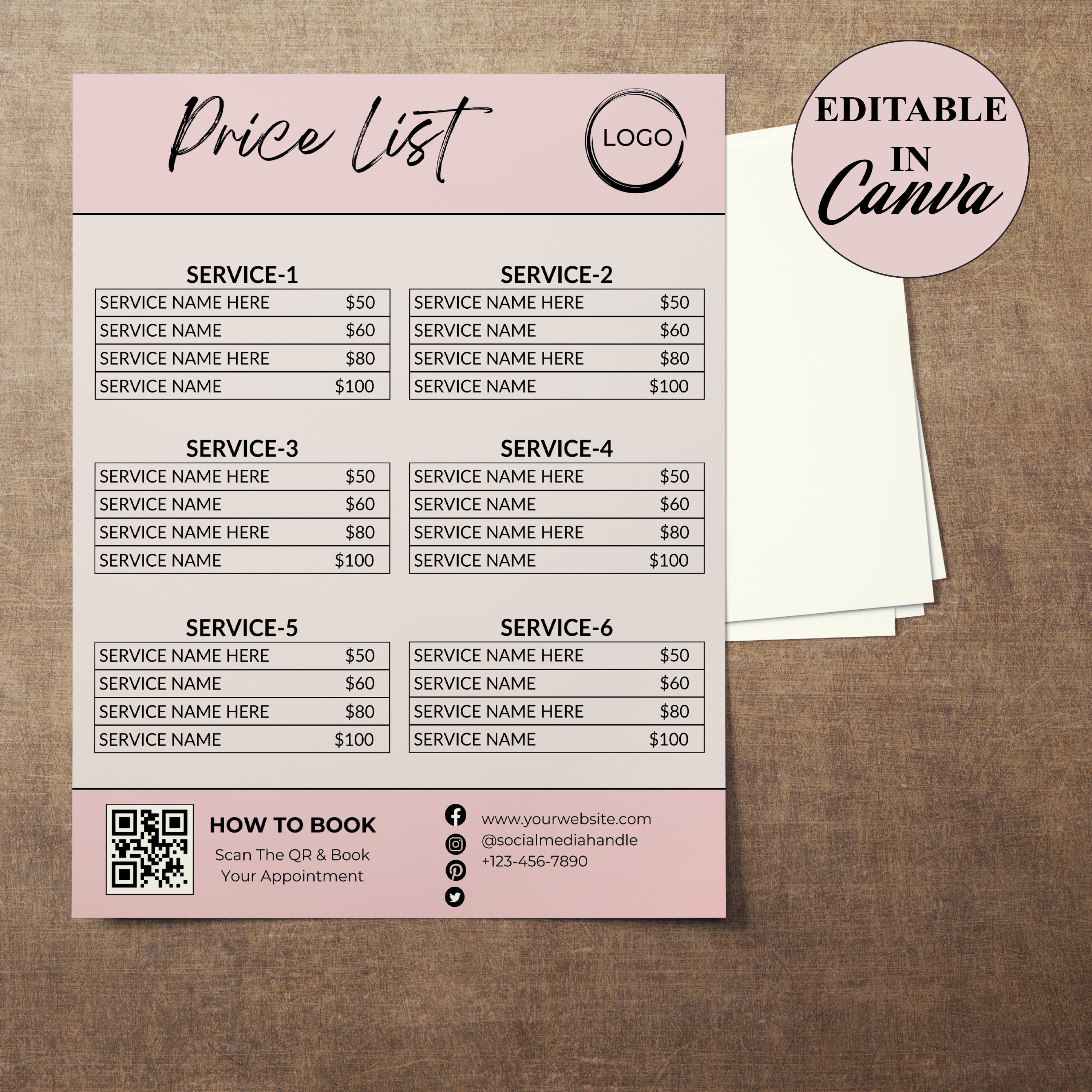 Editable Price List Template Digital Price List Template for Etsy UK