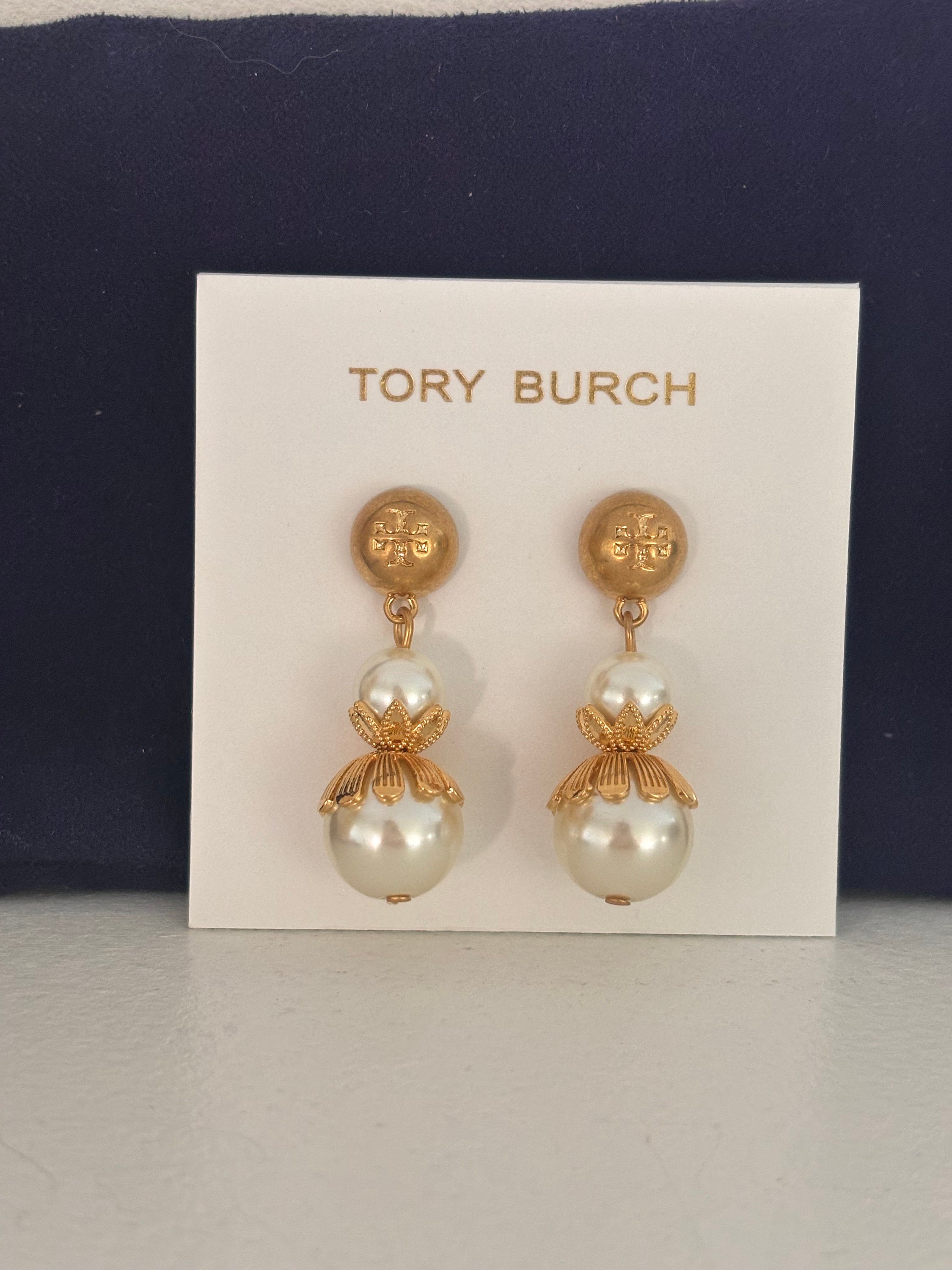 Tory Burch Dangle Logo Pearl Drop Earring Etsy