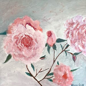 Arte de pared Acrílico sobre lienzo &quot;Rosas rosadas&quot; Arte floral de Milena Ensor