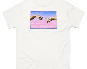 Maglietta Vaporwave Creation of Adam con mani estetiche che si toccano, maglietta Synthwave retrò anni '80, maglietta Trippy Cyber Art, streetwear Soft Grunge