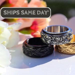 Fidget Spinner Evil Eye Ring, Anxiety Ring, Spinner Ring, Eye of Horus Ring, Stainless Steel Ring, Couples Matching Rings, Sukuna eye ring