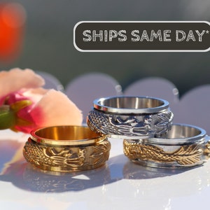 Fidget Dragon Spinner Ring, Dragon Anxiety Ring, Viking Ring, Couples Matching Rings, Anti Stress Gift, Chinese Dragon Ring, Zodiac Dragon