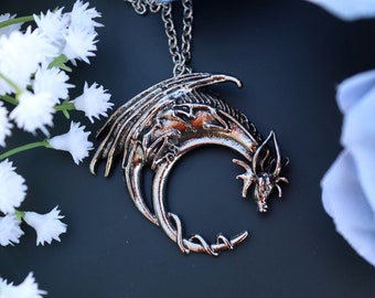 Silver Sleeping Dragon Necklace, Winged Dragon Pendant, Dragon Protection Necklace, Guardian Necklace, Curled Dragon, Strength Dragon