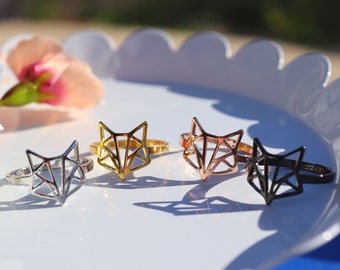 Adjustable Origami Fox Ring, Geometric Fox Ring, Rose Gold Fox, Fox Spirit Animal Ring, Stainless Steel Fox Ring, Minimalist Fox Ring