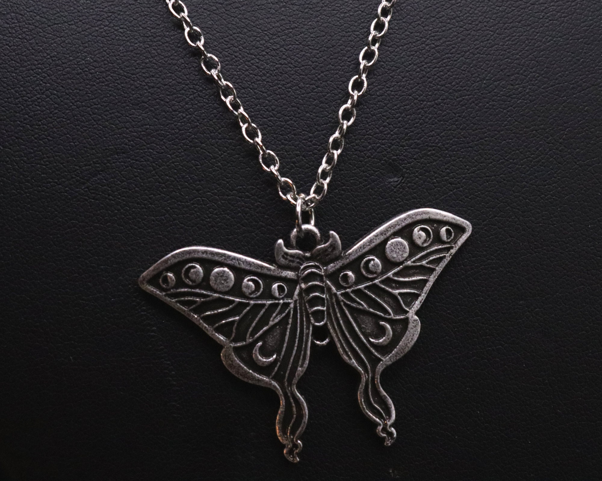 Moth Chain Silver Luna Moth Moon Phases Necklace, Lunar Cycle Moth Pendant, Witchy ...