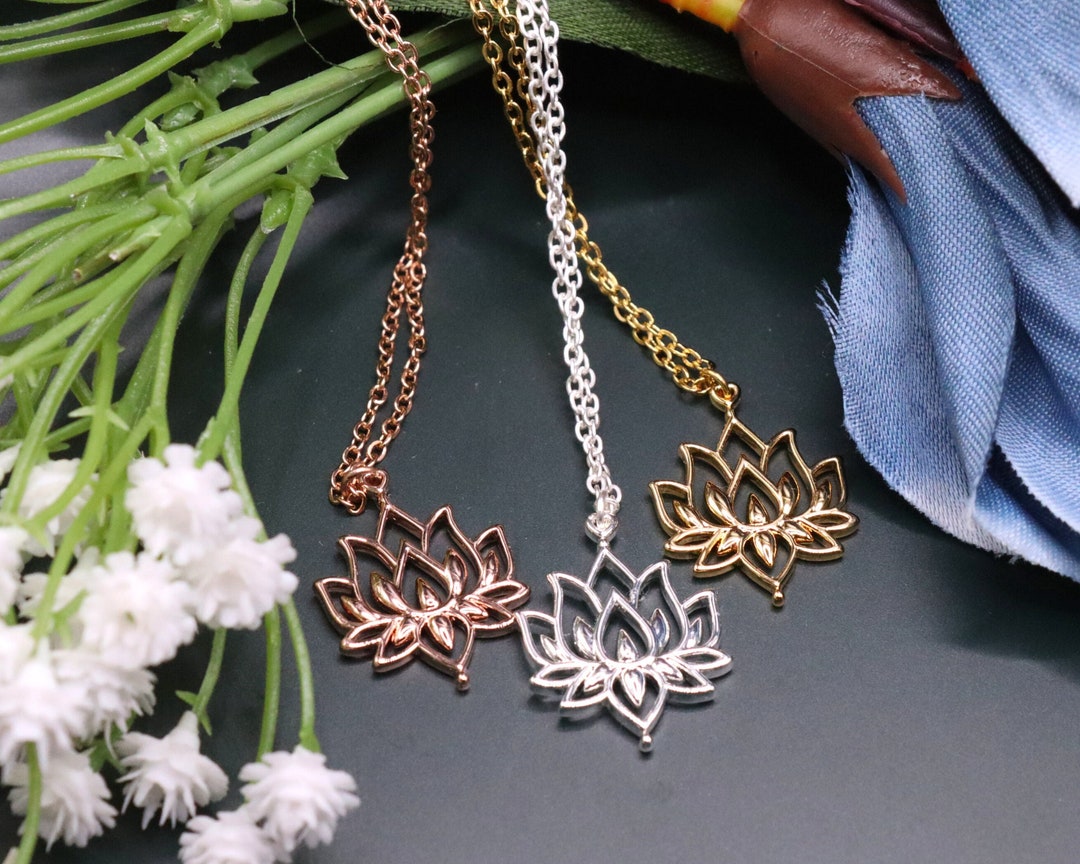 Blooming Lotus Flower Necklace, Rose Gold Lotus Flower Pendant, Dainty