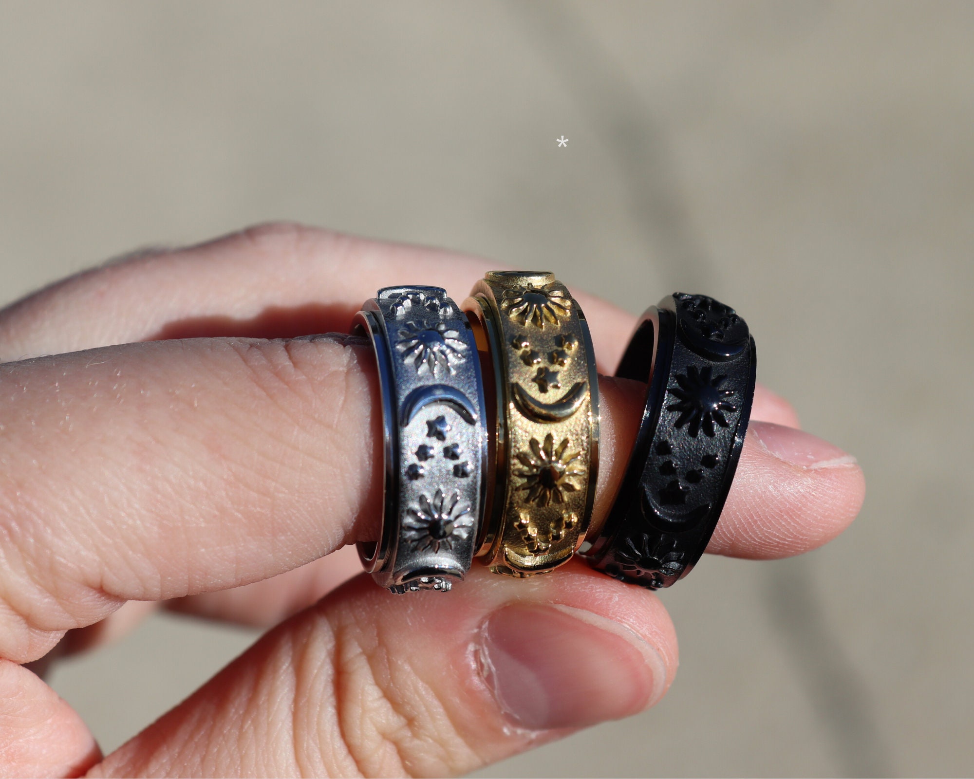 Fidget Sun and Moon Ring, Anxiety Ring, Moon Spinner Ring, Anti Stress ...
