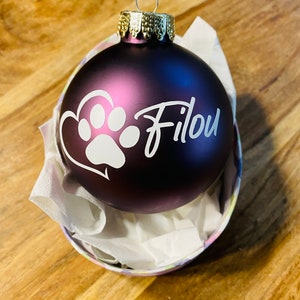 Personalized stickers, Christmas ball lettering with dog paw + heart + name made of vinyl, stickers, tree decorations dog lovers