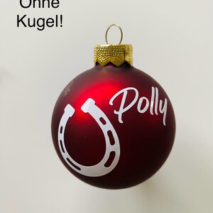 Personalisierte Aufkleber, Weihnachtskugel Beschriftung mit Hufeisen + Name aus Vinylfolie, Vinyl, Sticker, Baumschmuck Pferde Liebhaber