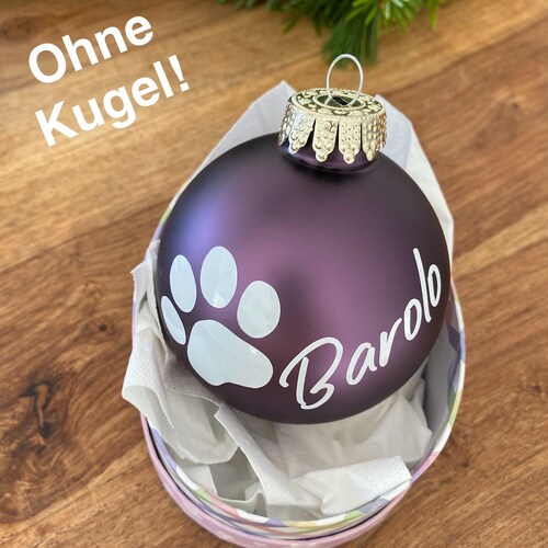 Pegatinas personalizadas, letras de bola de Navidad con huella de perro + nombre hechas de película de vinilo, vinilo, pegatinas, decoración de árbol para amantes de los perros