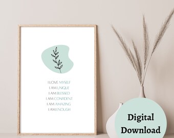 I Am Enough Self Love Positive Affirmation Printable Wall Art