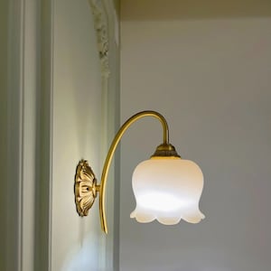 French Antique lamp Lily Flower Vintage Wall Sconces Retro Cream Copper Color Wall Lamp night light