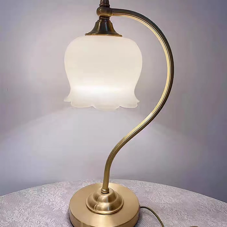 Lily Flower table lamp Retro Cream Copper table lights bedside bedroom lamp image 3