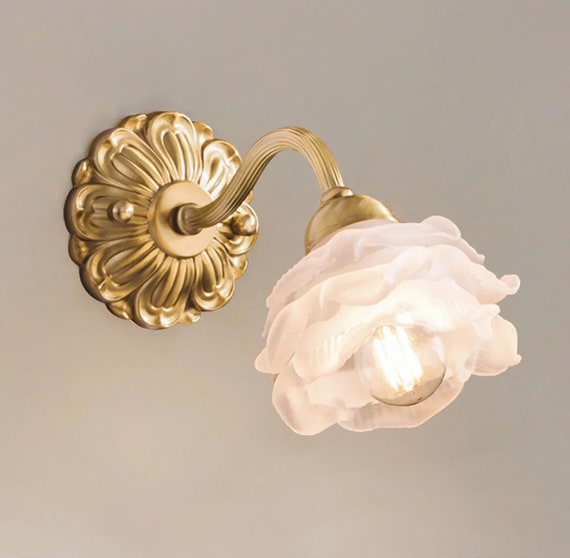 Flower Wall Sconce Brass Wall Light Home Decor Vintage Glass Etsy UK