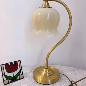 Lily Flower table lamp Retro Cream Copper table lights bedside bedroom lamp