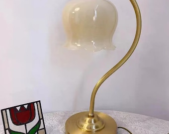 Lily Flower table lamp Retro Cream Copper table lights bedside bedroom lamp