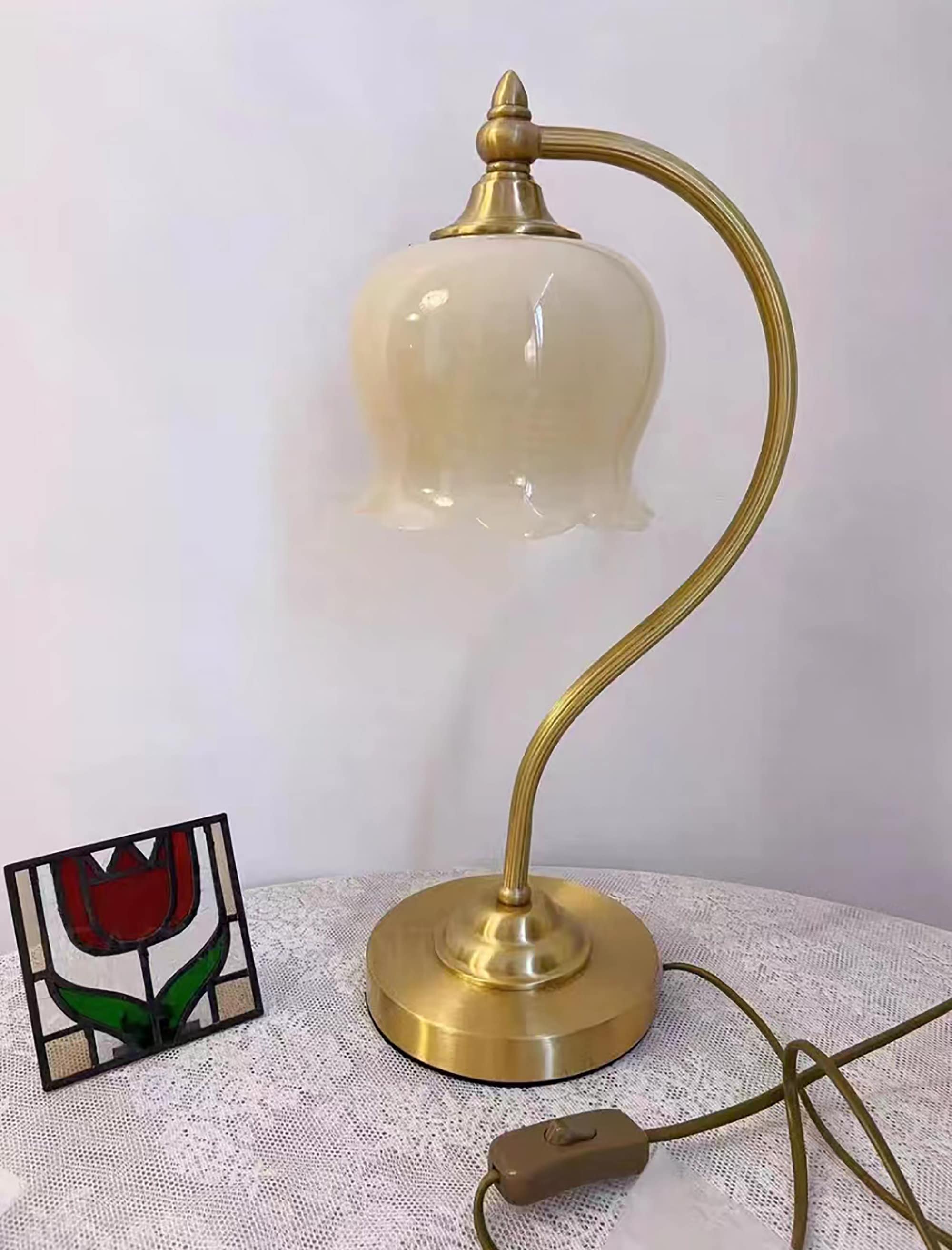 Lily Flower table lamp Retro Cream Copper table lights bedside bedroom lamp