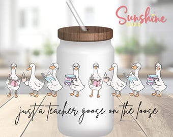 Bekerhoesje met gansje op vrije voeten | PNG | Digitale download | Gekke gans, lerares, schattig | Libbey Can glazen bekerhoesje