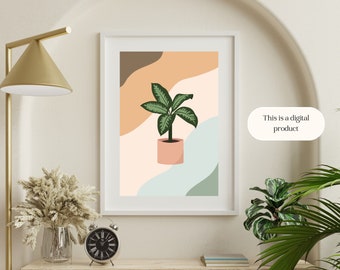 Botanical Print Wall Art, Living Room Wall Art, Tropical Plant, Digital Download, Instant Access, Plant Wall Art, Printable Art, Poster, Art