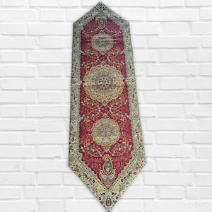 Runner for Table, Decorative dining tablecloths, Handmade Vintage Silk Sateen Termeh, Haftseen Sofreh, Persian Tapestry Gift made in USA
