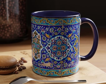 Persian Tile Mug, Islamic Geometric Coffee Mug, Blue Iranian Art Ceramic Cup, Middle Eastern Tea Mug, Cultural Gift made in usa