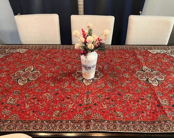 Handmade Vintage Silk Sateen Table Runner: Persian Termeh Tapestry