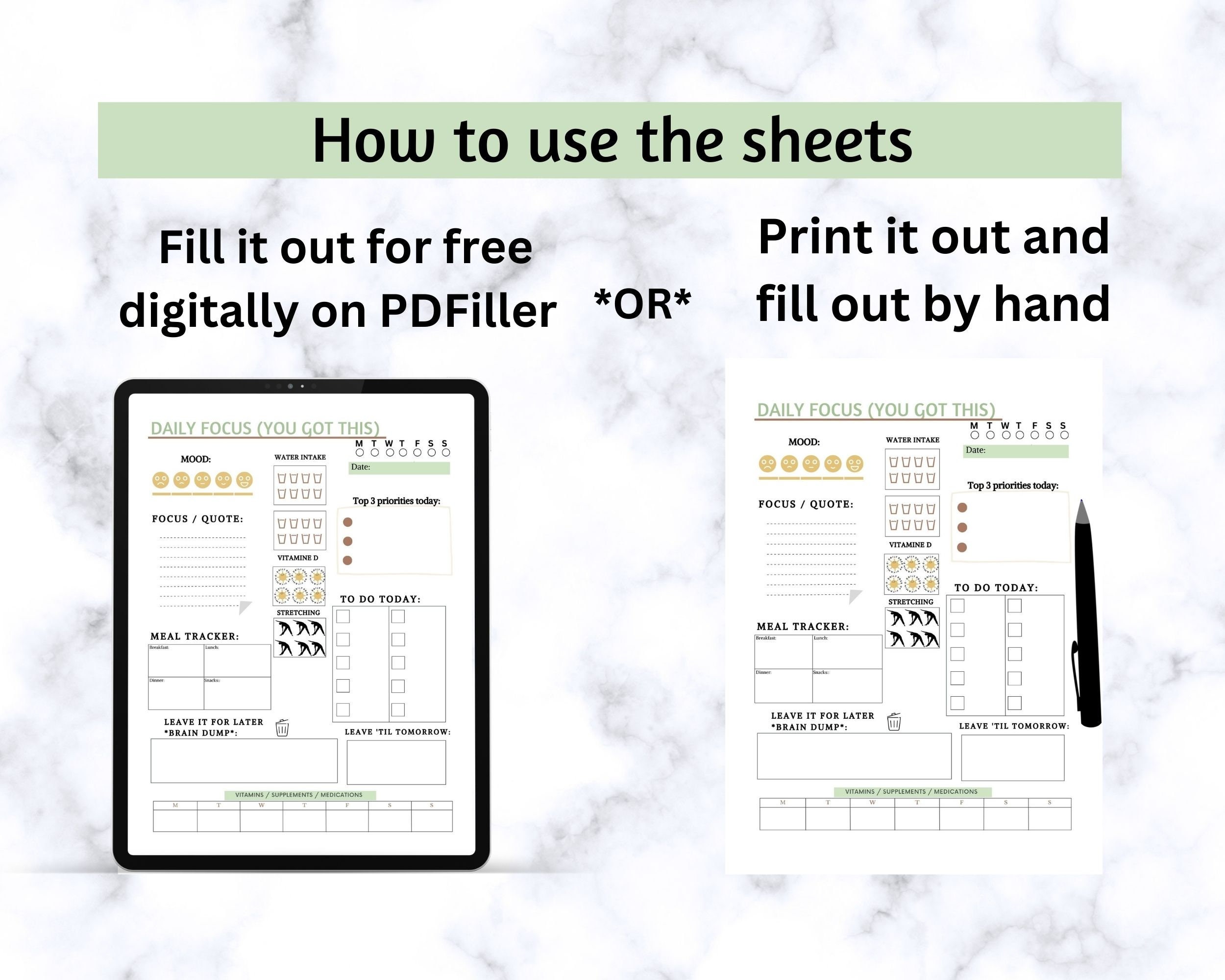 ADHD Planner, Check-list, Printable, Organizer, Self-care, Growth ...
