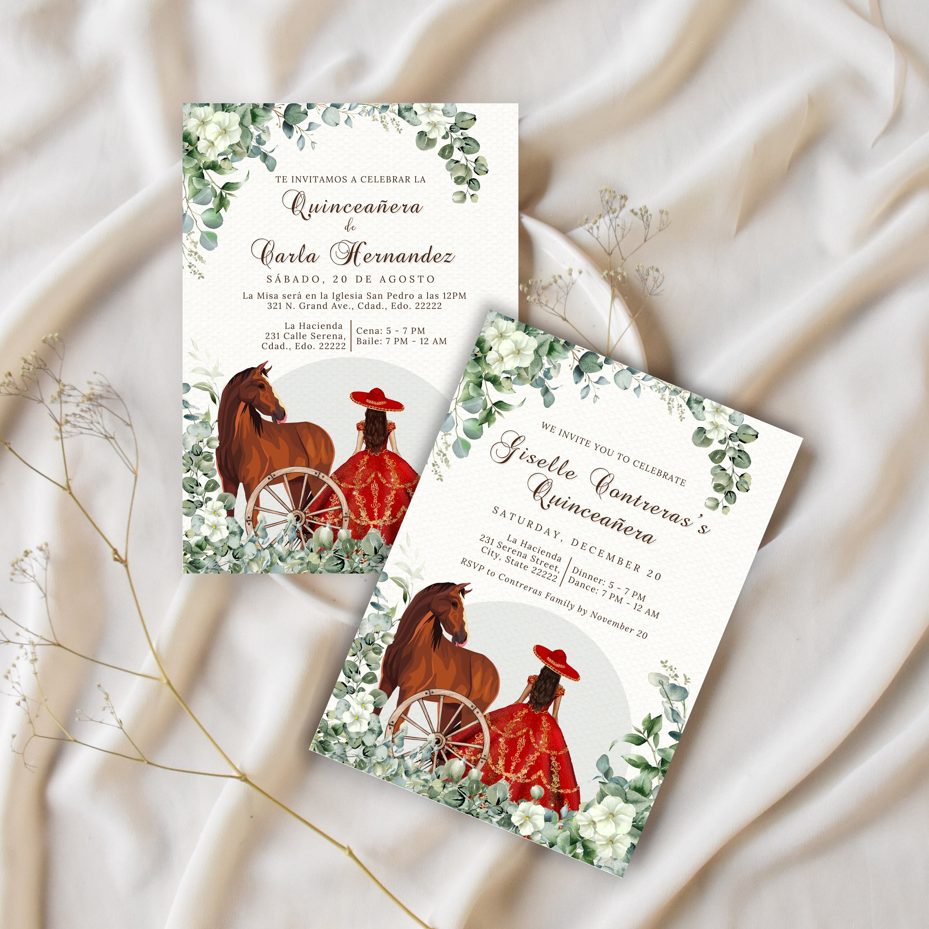 Elegant Floral Quinceanera Digital Invitation in Red Personalize ...