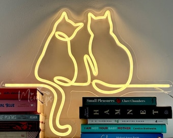Custom couple cats neon sign, Cat Line Art, wall art neon sign, Cat mom gift, custom cute cat led sign, gift for kids
