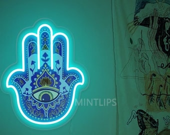 Custom Hamsa Hand Neon Sign, Evil Eye Decor