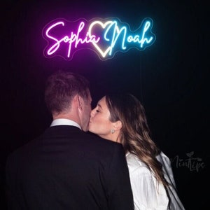 Regalo de neón personalizado para el día de San Valentín, letrero de recepción de boda, telón de fondo de boda, letrero de neón con nombres de pareja con corazón, regalo para novio y novia