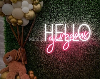 Hello gorgeous Neon Sign, Neon Sign Wall Decorations, Salon Decor, Home Decor Party, Engagement Gift for Her