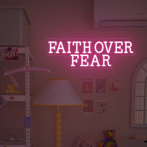 Faith over Fear Neon Sign|  Bible Verse LED Decor | Gift For Christians | Jesus Lover Gift |  Religious Faith Sign | Christmas decor