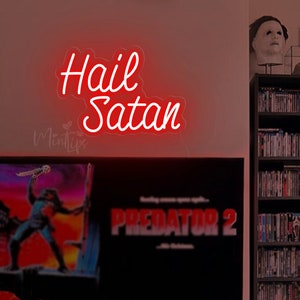 Letreiro de néon Hail Satan | Decoração LED personalizada de Halloween | Casamento gótico | Decoração escura | Arte de parede com decoração gótica | Letreiro assustador/de terror