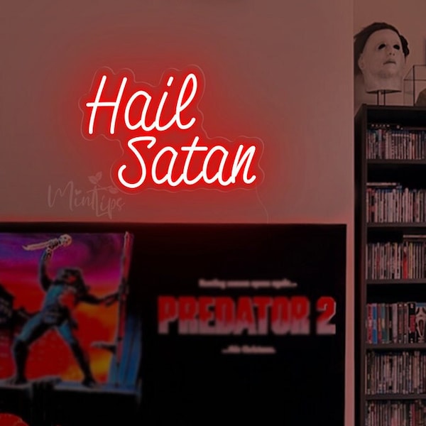 Letrero de neón LED "Salve Satanás" / Decoración gótica de Halloween
