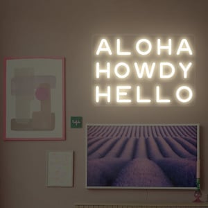 Aloha Howdy Hello Neon Sign| Custom Neon Sign| Coastal Cowgirl| Western Cowgirl Dorm Decor| Cowgirl Decor Western Wall Decor| Back to school