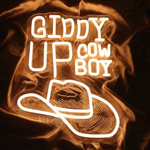 Letreiro de neon de cowboy Giddy Up | Decoração de casa do velho oeste | Letreiro de neon de faroeste vintage | Letreiro de neon Howdy | Decoração de quarto de cowboy | Decoração de cowboy da moda