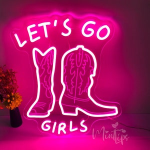 Letrero de neón Let's Go Girls/Decoración de habitación de vaquera joven/Letrero de neón de botas de vaquero/Decoración de habitación rosa/Letrero de despedida de soltera/Vaquero occidental