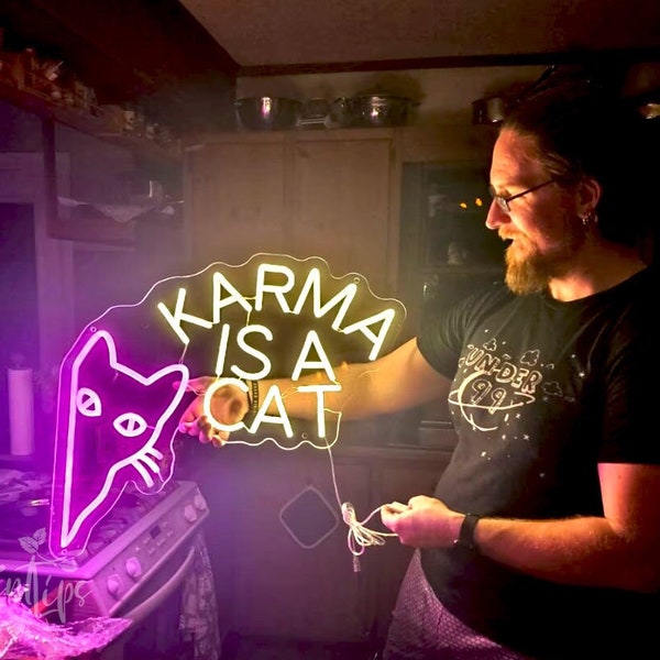 Karma Neon Sign| Custom Cat Neon Sign| Cute Cat Neon Sign| Swift lyrics neon sign|  Cat Lovers| Swiftie gift| Christmas gift