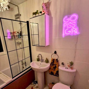 GO PISS GIRL neon sign |  Trendy Wall Art Aesthetic Decor | Home Decor | Pop Culture Art Funny Cute Sign | College apartment decor