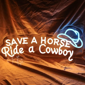 Salve um cavalo, monte um letreiro de neon de cowboy | Letreiro de decoração western personalizado | Letreiro de festa com tema de cowboy | Letreiro de decoração de parede de bar | Decoração para casa
