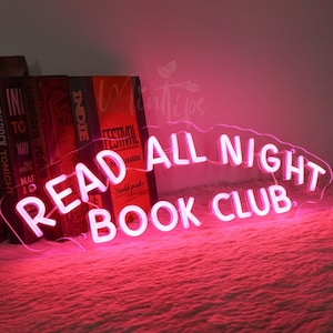 Letrero de neón del club de lectura "Lee toda la noche" / Decoración LED del club de lectura "Obsesionado con los libros" / Regalo para la vuelta al cole / Amante de los libros / Regalo para lectores / Chicas atractivas leen libros