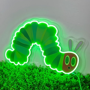 Custom Caterpillar Neon Sign, Neon Sign Art, Kids room decor, wall art neon sign, gift for insect lovers, bar decor neon sign